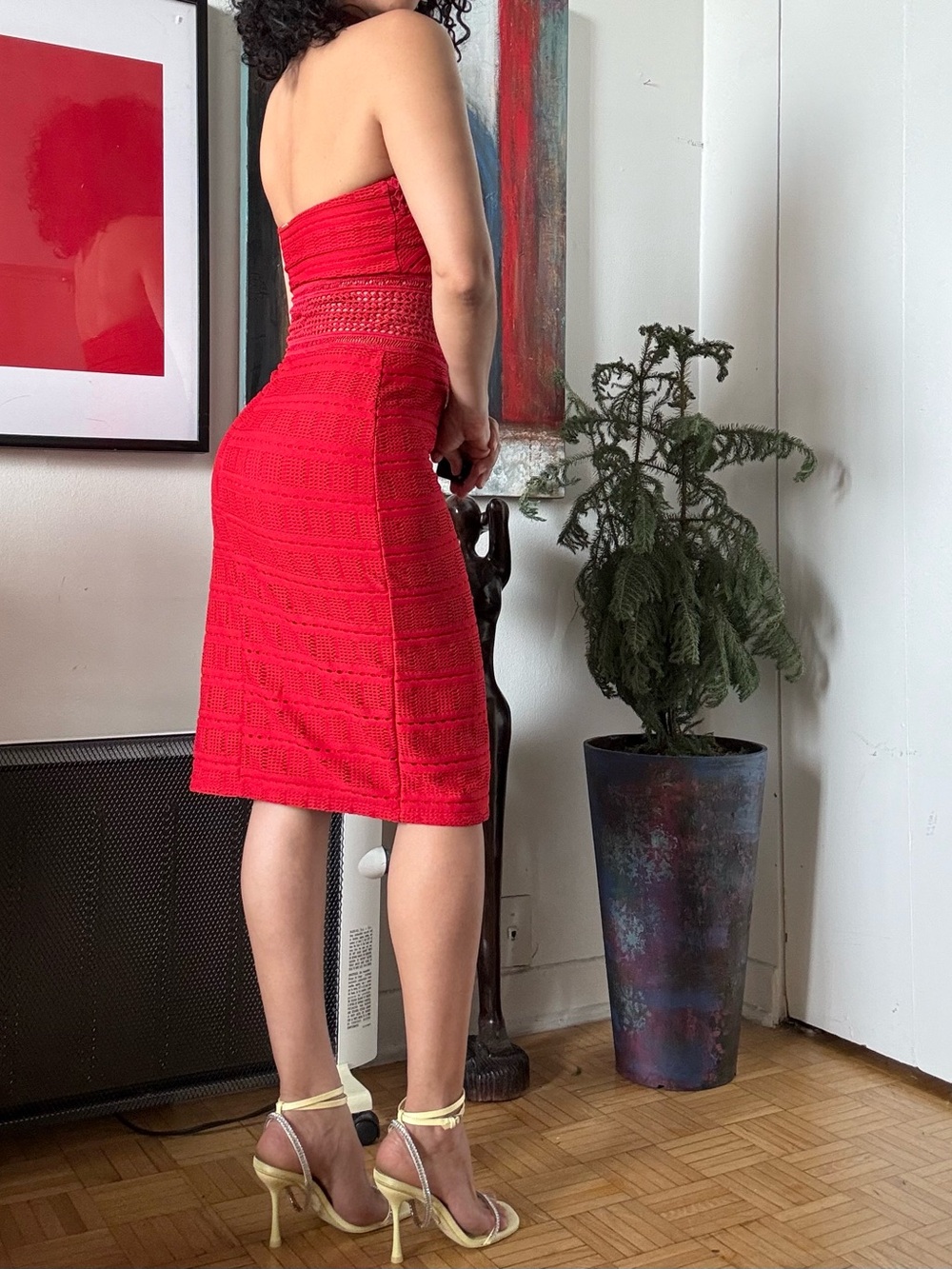 🇧🇷 Red Midi Dress with High Neck Size S, Made in Brazil - Picture 7 of 17